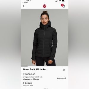 Lululemon Down for it All Jacket, size 4